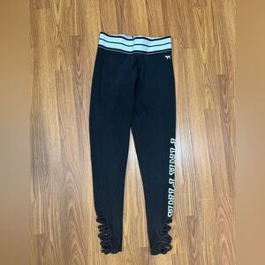 VS PINK black leggings white striped fold-over waist strappy ankle detail small